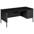 Hon Pedestal Desk, 30 in D X 66" W X 29.5" H, Mahogany/Charcoal, Metal HP3265R.N.S